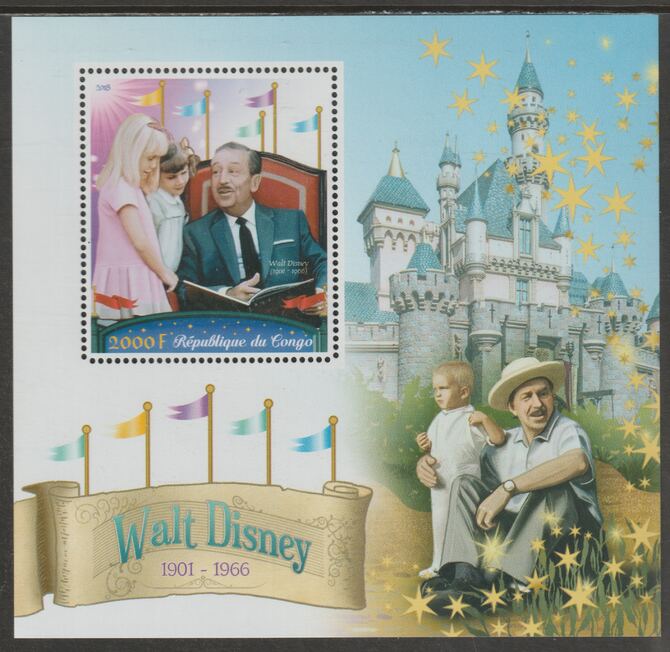 Congo 2018 Walt Disney #1 perf sheet containing one value unmounted mint, stamps on personalities, stamps on disney, stamps on movies, stamps on films, stamps on cinema, stamps on  