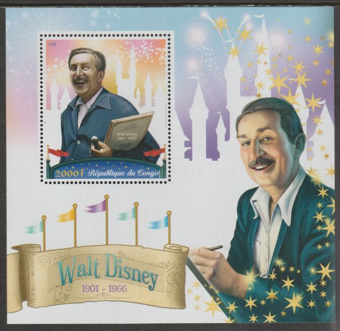 Congo 2018 Walt Disney #2 perf sheet containing one value unmounted mint, stamps on personalities, stamps on disney, stamps on movies, stamps on films, stamps on cinema, stamps on  
