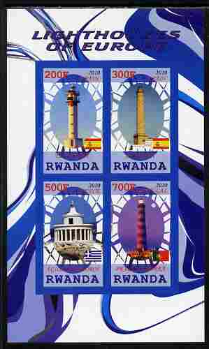 Rwanda 2010 Lighthouses of Europe #2 imperf sheetlet containing 4 values unmounted mint, stamps on , stamps on  stamps on lighthouses