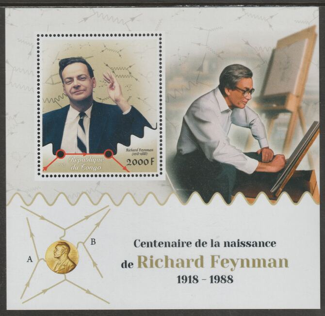 Congo 2018 Richard Feynman #1 perf sheet containing one value unmounted mint, stamps on , stamps on  stamps on personalities, stamps on  stamps on feynman, stamps on  stamps on physics, stamps on  stamps on nobel