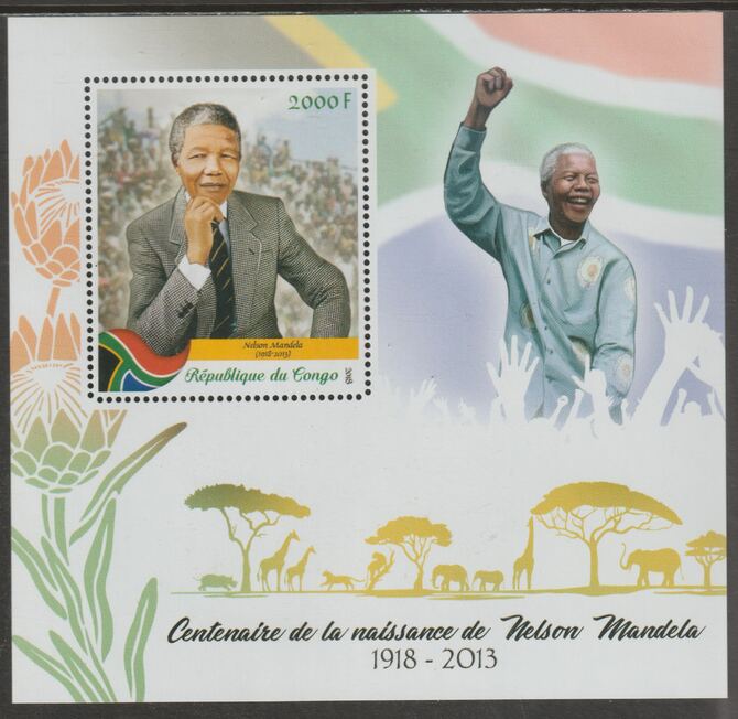 Congo 2018 Nelson Mandela #1 perf sheet containing one value unmounted mint, stamps on , stamps on  stamps on personalities, stamps on  stamps on mandela, stamps on  stamps on elephants, stamps on  stamps on giraffes