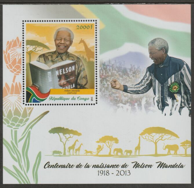 Congo 2018 Nelson Mandela #2 perf sheet containing one value unmounted mint, stamps on personalities, stamps on mandela, stamps on elephants, stamps on giraffes