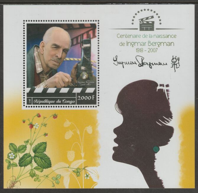 Congo 2018 Ingmar Bergman #2 perf sheet containing one value unmounted mint, stamps on personalities, stamps on bergman, stamps on movies, stamps on films, stamps on cinema, stamps on  