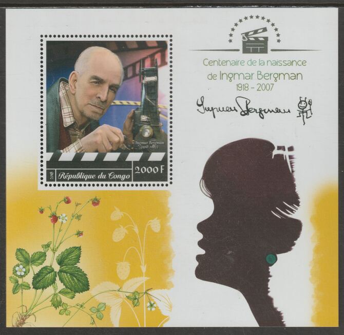 Congo 2018 Ingmar Bergman #2 perf sheet containing one value unmounted mint, stamps on , stamps on  stamps on personalities, stamps on  stamps on bergman, stamps on  stamps on movies, stamps on  stamps on films, stamps on  stamps on cinema, stamps on  stamps on  