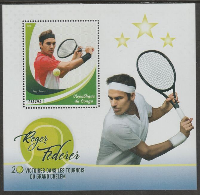 Congo 2018 Roger Federer - Tennis #2 perf sheet containing one value unmounted mint, stamps on , stamps on  stamps on personalities, stamps on  stamps on federer, stamps on  stamps on tennis