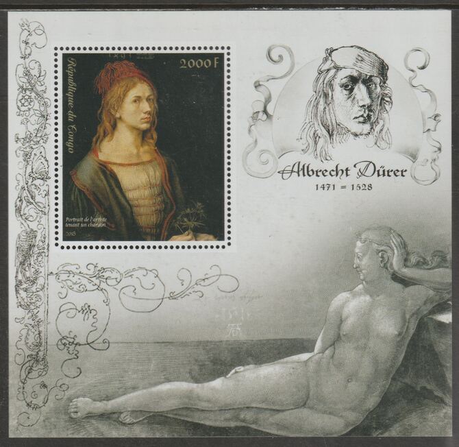 Congo 2018 Albrecht Durer #2 perf sheet containing one value unmounted mint, stamps on personalities, stamps on arts, stamps on durer