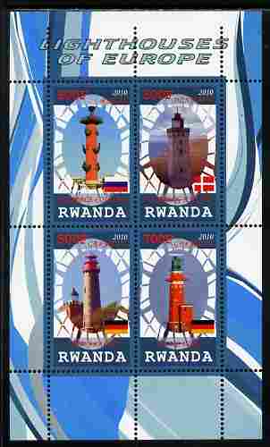 Rwanda 2010 Lighthouses of Europe #3 perf sheetlet containing 4 values unmounted mint, stamps on , stamps on  stamps on lighthouses