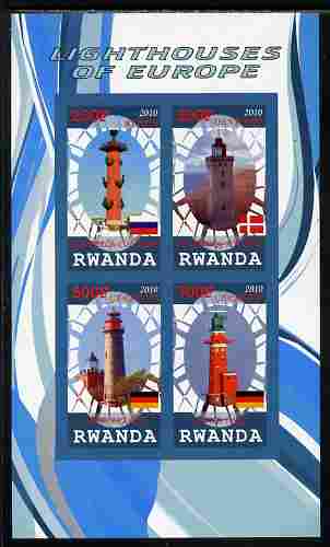 Rwanda 2010 Lighthouses of Europe #3 imperf sheetlet containing 4 values unmounted mint, stamps on lighthouses