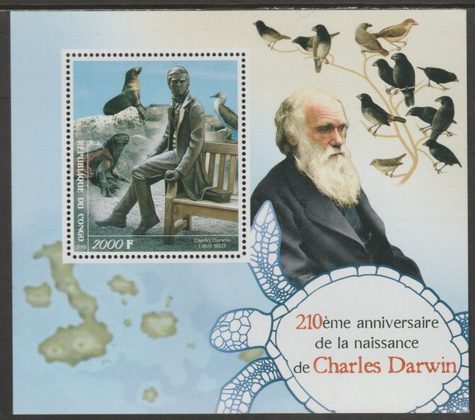 Congo 2019 Charles Darwin 210th Birth Anniversary perf sheet containing one value unmounted mint, stamps on personalities, stamps on darwin, stamps on seals, stamps on birds