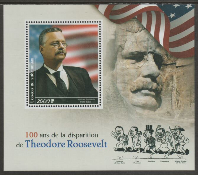 Congo 2019 Theodore Roosevelt Death Centenary perf sheet containing one value unmounted mint, stamps on personalities, stamps on roosevelt, stamps on us presidents, stamps on americana
