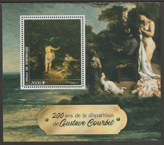 Congo 2019 Gustave Courbet 200th Death Anniversary perf sheet containing one value unmounted mint, stamps on , stamps on  stamps on personalities, stamps on  stamps on courbet, stamps on  stamps on arts, stamps on  stamps on nudes
