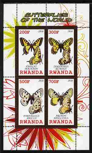 Rwanda 2010 Butterflies of the World #1 perf sheetlet containing 4 values unmounted mint, stamps on , stamps on  stamps on butterflies