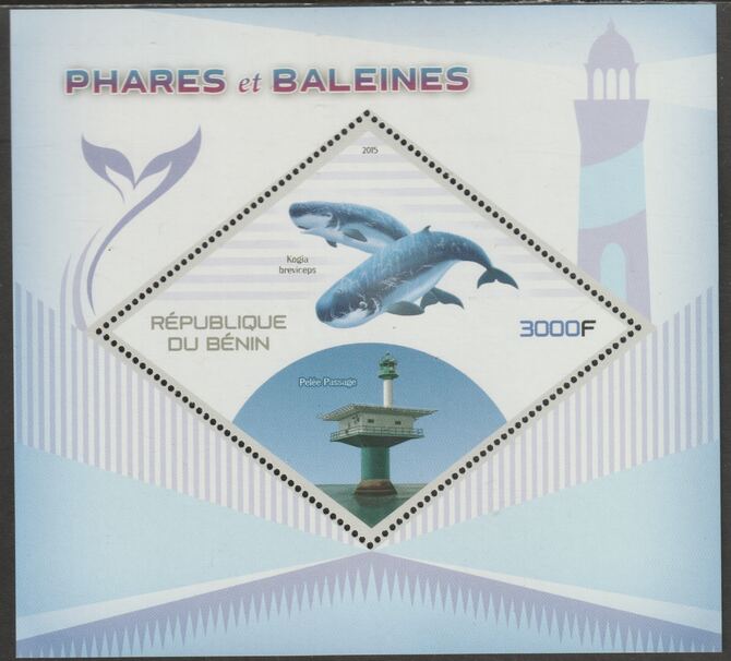 Benin 2015 Lighthouses & Whales perf m/sheet containing one diamond shaped value unmounted mint, stamps on , stamps on  stamps on shaped, stamps on  stamps on diamond, stamps on  stamps on lighthouses, stamps on  stamps on whales