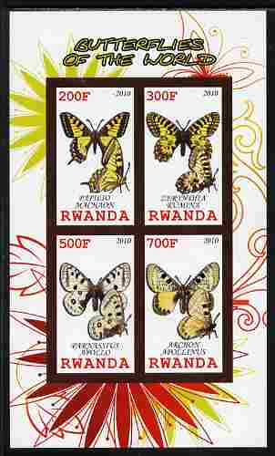 Rwanda 2010 Butterflies of the World #1 imperf sheetlet containing 4 values unmounted mint, stamps on butterflies