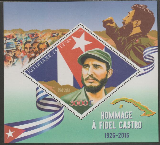Benin 2016 Fidel Castro perf m/sheet containing one diamond shaped value unmounted mint, stamps on shaped, stamps on diamond, stamps on personalities, stamps on castro