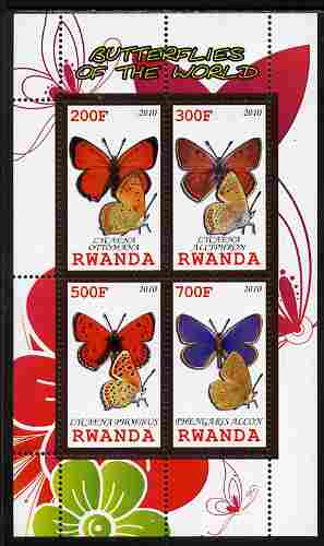 Rwanda 2010 Butterflies of the World #2 perf sheetlet containing 4 values unmounted mint, stamps on , stamps on  stamps on butterflies