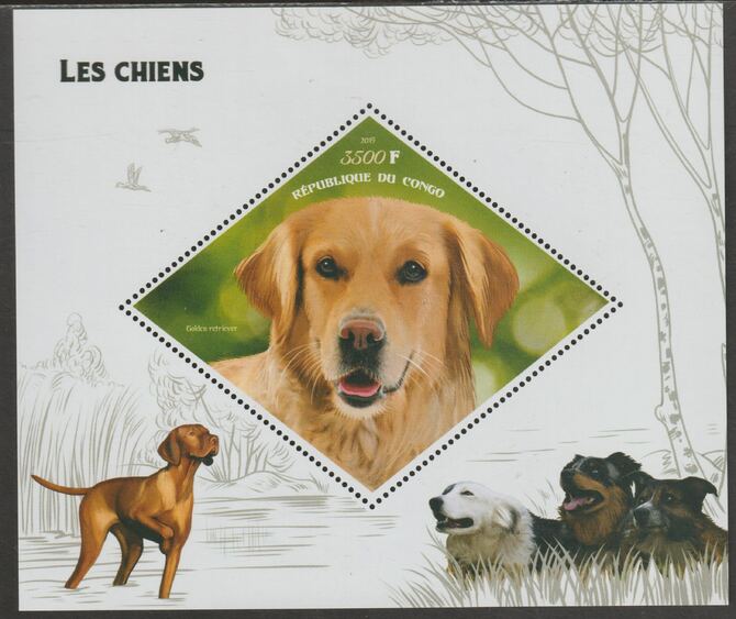 Congo 2019 Dogs perf m/sheet containing one diamond shaped value unmounted mint, stamps on shaped, stamps on diamond, stamps on dogs