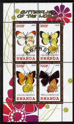 Rwanda 2010 Butterflies of the World #3 perf sheetlet containing 4 values fine cto used, stamps on butterflies