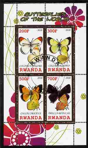 Rwanda 2010 Butterflies of the World #3 perf sheetlet containing 4 values fine cto used, stamps on , stamps on  stamps on butterflies