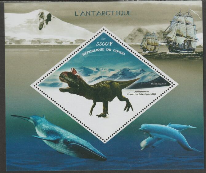 Congo 2019 The Antarctic perf m/sheet containing one diamond shaped value unmounted mint, stamps on shaped, stamps on diamond, stamps on animals, stamps on polar, stamps on ships