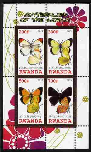 Rwanda 2010 Butterflies of the World #3 perf sheetlet containing 4 values unmounted mint, stamps on , stamps on  stamps on butterflies