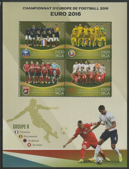 Madagascar 2016 Football European Cup - Group A perf sheet containing four values unmounted mint, stamps on football