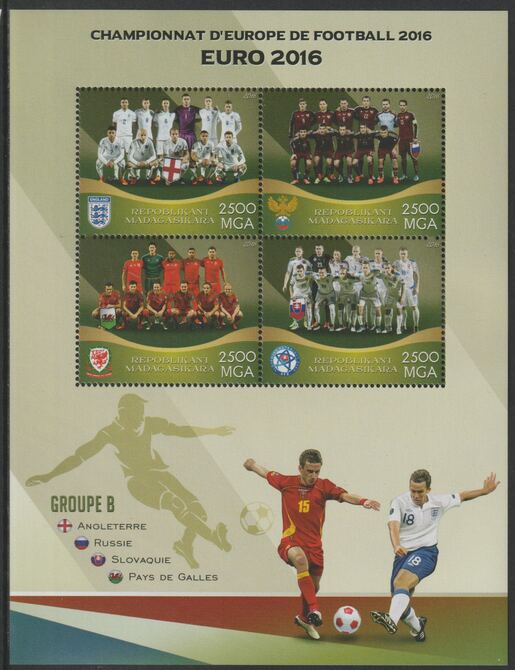 Madagascar 2016 Football European Cup - Group B perf sheet containing four values unmounted mint, stamps on , stamps on  stamps on football