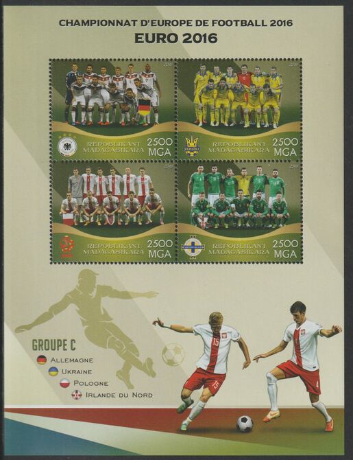 Madagascar 2016 Football European Cup - Group C perf sheet containing four values unmounted mint, stamps on football