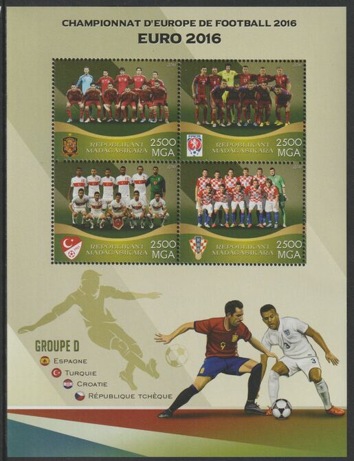 Madagascar 2016 Football European Cup - Group D perf sheet containing four values unmounted mint, stamps on football