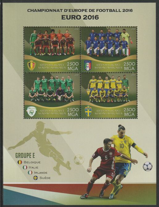Madagascar 2016 Football European Cup - Group E perf sheet containing four values unmounted mint, stamps on football