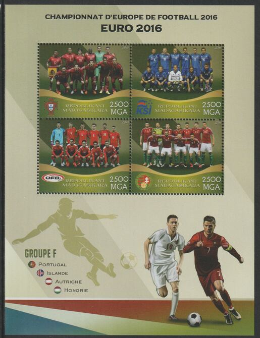 Madagascar 2016 Football European Cup - Group F perf sheet containing four values unmounted mint, stamps on football