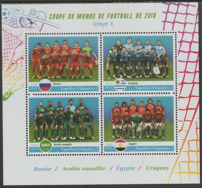 Madagascar 2018 Football World Cup - Group A perf sheet containing four values unmounted mint, stamps on football