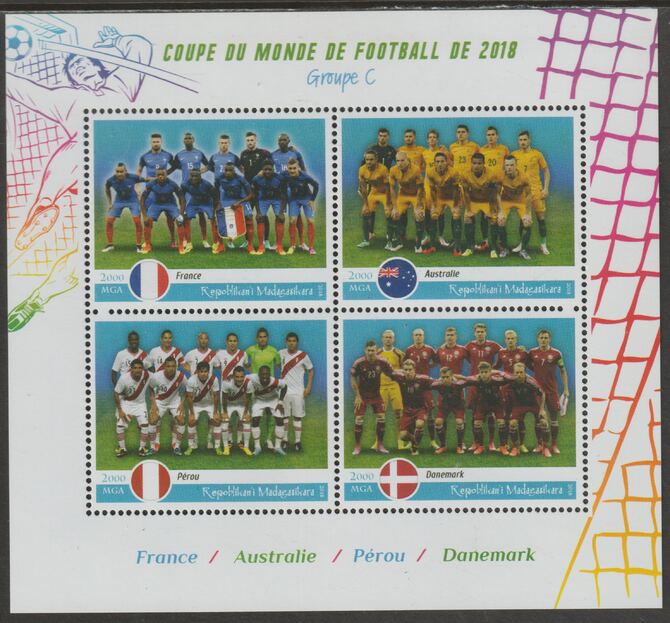 Madagascar 2018 Football World Cup - Group C perf sheet containing four values unmounted mint, stamps on football