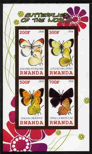 Rwanda 2010 Butterflies of the World #3 imperf sheetlet containing 4 values unmounted mint, stamps on , stamps on  stamps on butterflies