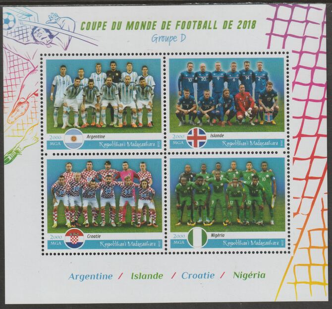 Madagascar 2018 Football World Cup - Group D perf sheet containing four values unmounted mint, stamps on football