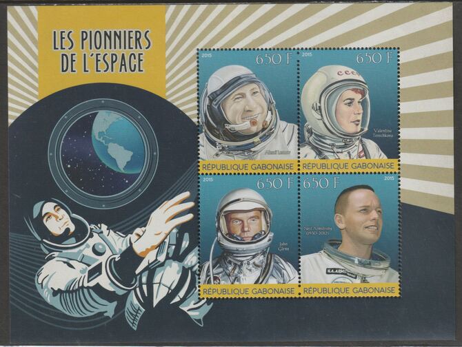 Gabon 2015 Space Pioneers perf sheet containing four values unmounted mint, stamps on , stamps on  stamps on personalities, stamps on  stamps on space, stamps on  stamps on glenn, stamps on  stamps on armstrong, stamps on  stamps on 