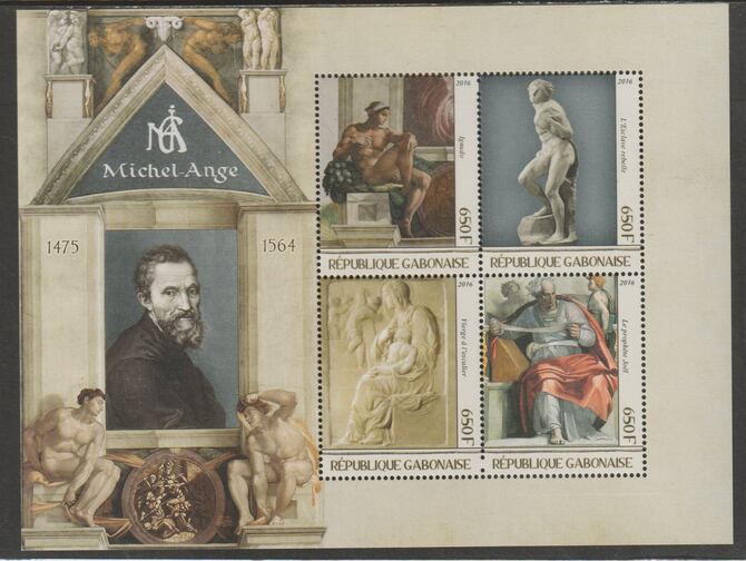 Gabon 2016 Michelangelo perf sheet containing four values unmounted mint, stamps on , stamps on  stamps on personalities, stamps on  stamps on arts, stamps on  stamps on michelangelo