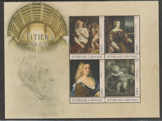 Gabon 2016 Titian perf sheet containing four values unmounted mint, stamps on , stamps on  stamps on personalities, stamps on  stamps on arts, stamps on  stamps on titian