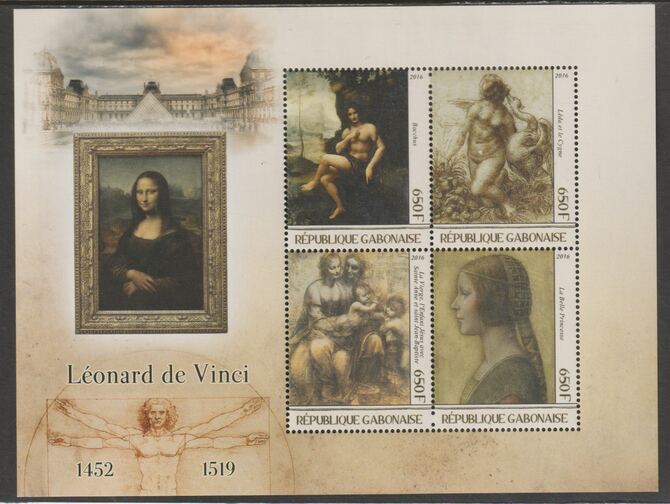Gabon 2016 Leonardo da Vinci perf sheet containing four values unmounted mint, stamps on personalities, stamps on arts, stamps on leonardo da vinci