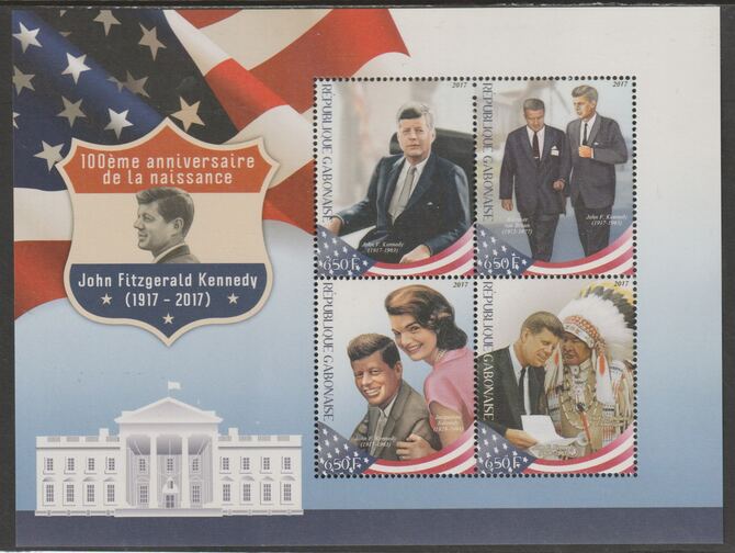 Gabon 2017 John Kennedy perf sheet containing four values unmounted mint, stamps on personalities, stamps on kennedy, stamps on usa presidents, stamps on indians, stamps on flags, stamps on 