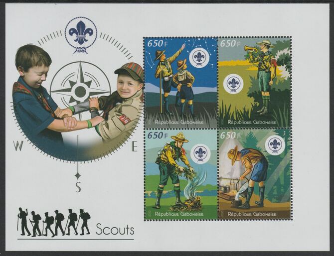 Gabon 2020 Scouts perf sheet containing four values unmounted mint, stamps on scouts, stamps on space, stamps on constellations, stamps on fire