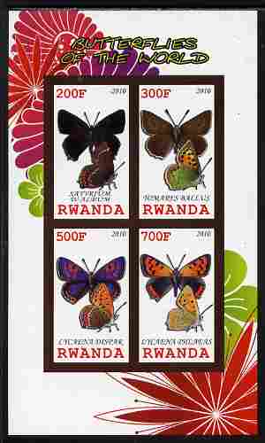 Rwanda 2010 Butterflies of the World #4 imperf sheetlet containing 4 values unmounted mint, stamps on , stamps on  stamps on butterflies