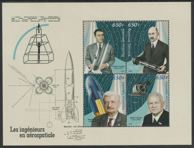 Gabon 2020 Aeronautic Engineers perf sheet containing four values unmounted mint, stamps on , stamps on  stamps on personalities, stamps on  stamps on space, stamps on  stamps on 