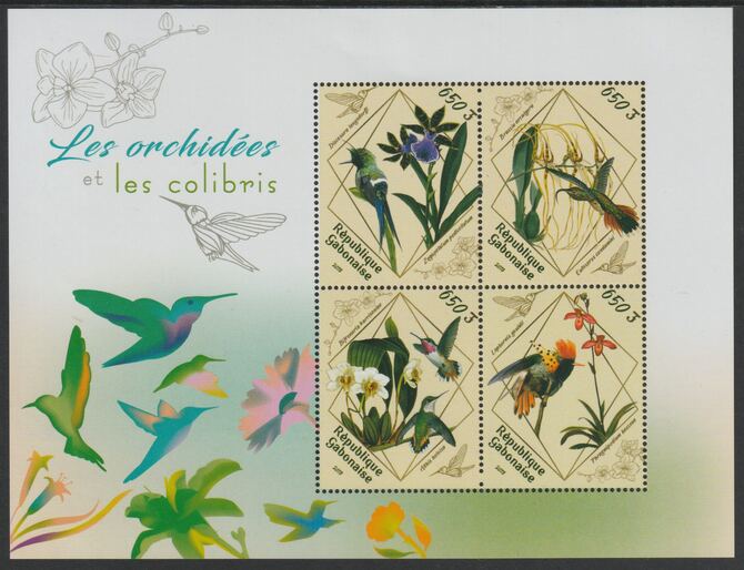 Gabon 2018 Orchids perf sheet containing four values unmounted mint, stamps on , stamps on  stamps on flowers, stamps on  stamps on orchids