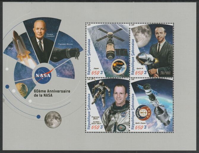 Gabon 2018 NASA - 60th Anniversary perf sheet containing four values unmounted mint, stamps on , stamps on  stamps on space, stamps on  stamps on nasa, stamps on  stamps on rockets