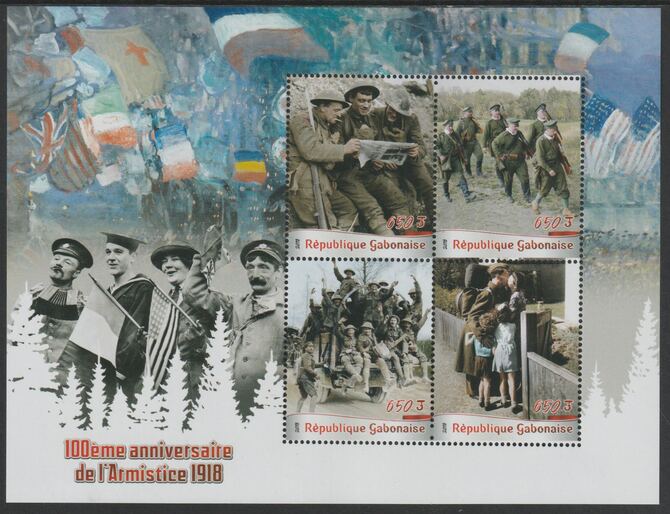 Gabon 2018 Armistice Centenary perf sheet containing four values unmounted mint, stamps on mil:itaria, stamps on  ww1 , stamps on 