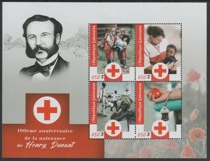 Gabon 2018 Henry Dunant & Red Cross perf sheet containing four values unmounted mint, stamps on personalities, stamps on dunant, stamps on red cross