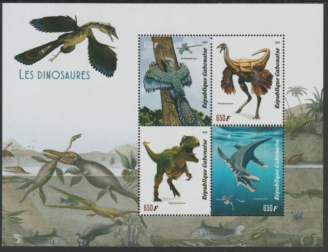 Gabon 2019 Dinosaurs perf sheet containing four values unmounted mint, stamps on dinosaurs