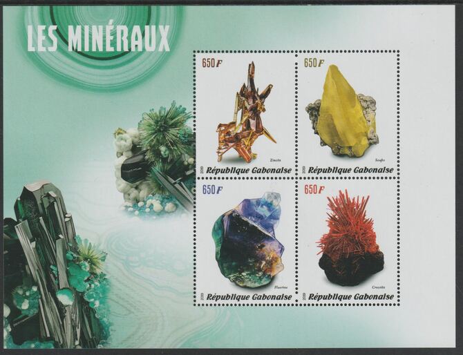 Gabon 2019 Minerals perf sheet containing four values unmounted mint, stamps on minerals