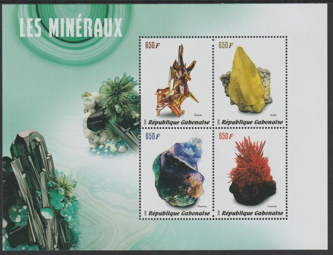 Gabon 2019 Minerals perf sheet containing four values unmounted mint, stamps on , stamps on  stamps on minerals